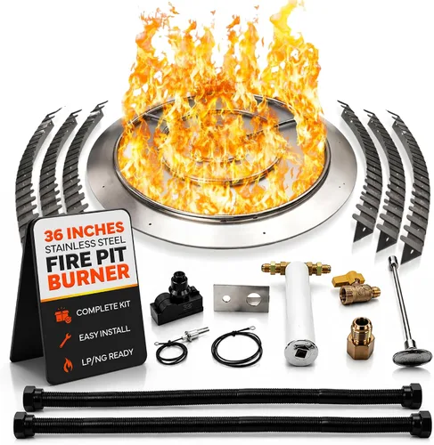 Vista 11 de Kit de sartén y anillo de acero inoxidable para quemador de hoguera, con encendido por chispa para fogatas de propano líquido, sartén de 18