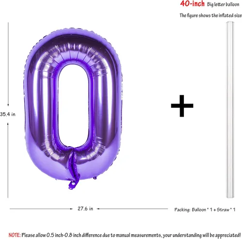 Vista 4 de Globos de 40 pulgadas para inflar con helio, de película de aluminio, para fiestas, cierre manual (púrpura 0)