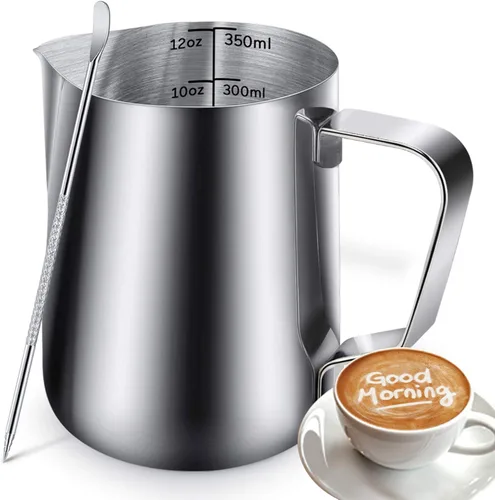 Vista 10 de Jarra de espuma de leche de 20 onzas de acero inoxidable - Jarra de crema para vaporizar espresso y café capuchino - Jarra de espuma de leche