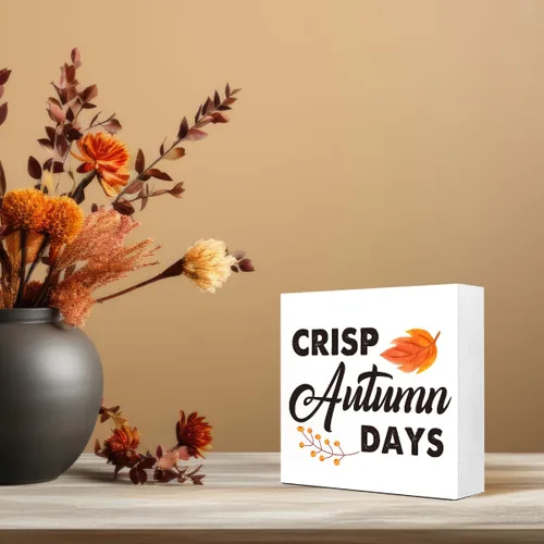 Vista 6 de Decoración de escritorio de otoño, letrero de madera de días de otoño nítidos, letrero de bloque de madera de otoño, decoraciones de otoño