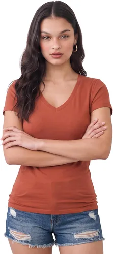 Vista 76 de Emmalise Camiseta de manga corta para mujer, cuello en V, tallas junior y plus