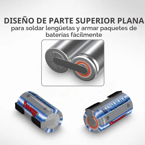 Vista 4 de Tenergy Batería recargable NiMH SubC de 5000 mAh con parte superior plana (con pestañas), paquete de 10