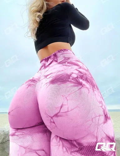 Vista 3 de QOQ - Leggings de entrenamiento sin costuras de cintura alta para mujer, levantamiento de glúteos, pantalones de yoga para gimnasio, mallas