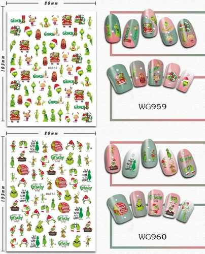 Vista 4 de Calcomanías de arte de uñas 3D de Navidad, calcomanías autoadhesivas para árbol de Navidad para diseños de invierno navideño, decoración