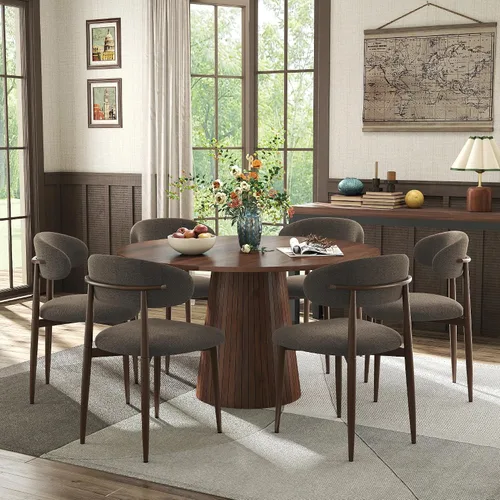 Vista 12 de Black Round Dining Table Set for 4, 47 In Kitchen Table with 4 Fabric Chair