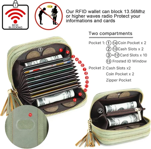 Vista 3 de APHISON RFID - Porta tarjeta de crédito con cremallera carteras pequeñas para mujer en cuero estilo girasol para mujer y niña caja de regalo 1927