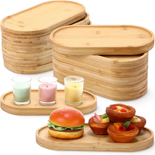 Vista 8 de Geetery 12 bandejas de madera para servir de 10 y 12 pulgadas, platos ovalados de madera para servir queso, platos llanos a granel para postres