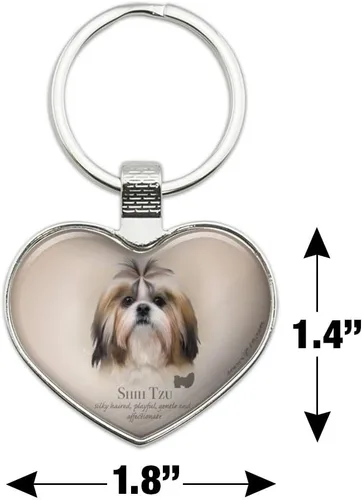 Vista 6 de Shih Tzu Llavero de metal con diseño de corazón Cromado