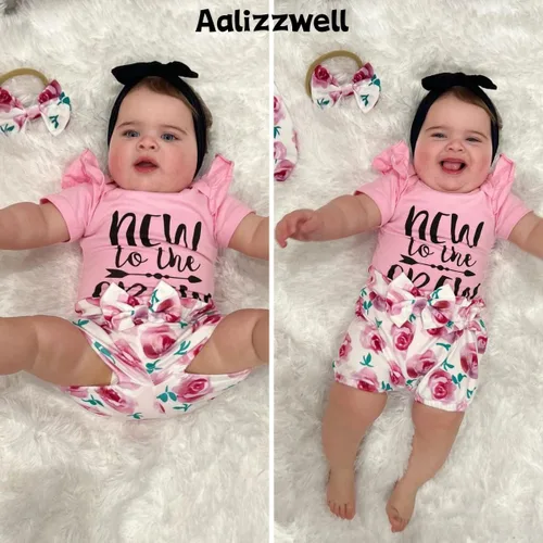 Vista 15 de Aalizzwell Conjunto de pantalones cortos para bebé recién nacido para el verano