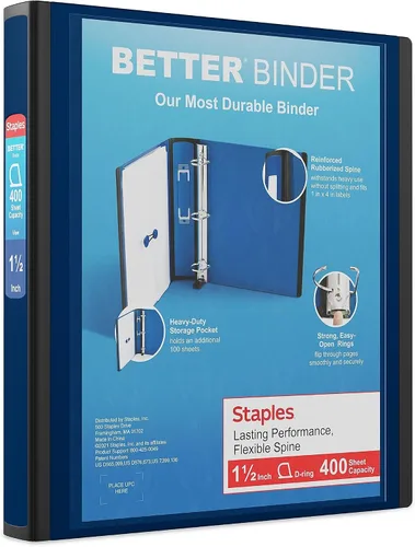 Vista 53 de Carpeta con anillos en forma de "D" de 1 pulgada para mejor visualización Staples, Negro