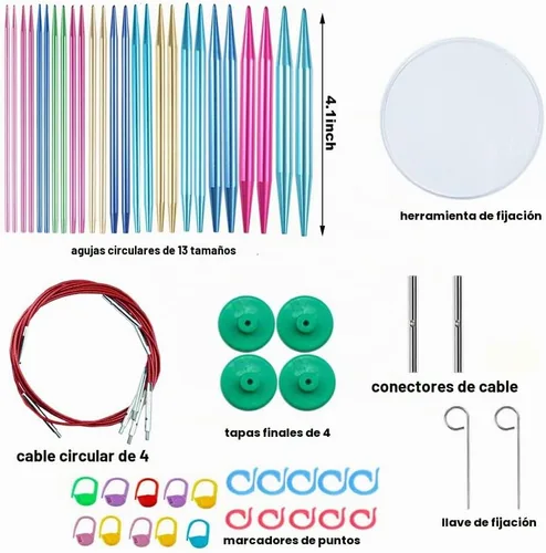 Vista 6 de Weabetfu Juego de 60 piezas de agujas circulares intercambiables para tejer con estuche, 13 pares de agujas circulares de aluminio para tejer hechas