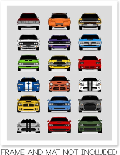 Vista 2 de Custom Car Posters Handmade Poster compatible with Dodge Evolution Print Wall Art Décor Best of Dodge Generations- Multi, 8x10 Metallic Print