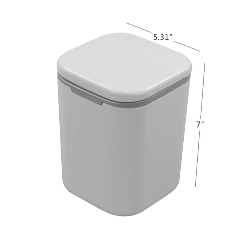 Vista 2 de Morcte - Cubo de basura pequeño de 0.5 galones, mini bote de basura gris para escritorio Mini papelera de escritorio, tapa de botón
