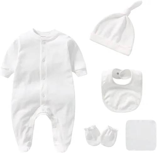 Vista 2 de Conjunto de ropa para recién nacido, de algodón, de manga larga, monos, unisex, con mitones, gorros, guantes