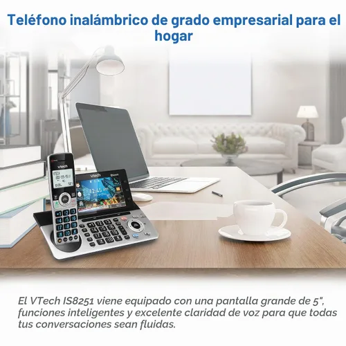 Vista 2 de VTech IS8251-3 - Teléfono inalámbrico de 3 manos de grado empresarial para oficina en casa, pantalla a color de 5", teclas de acceso directo