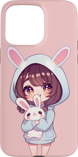 Vista 28 de Anime Girl With Bunny Kawaii Easter Japanese Otaku Girl Case for iPhone 16