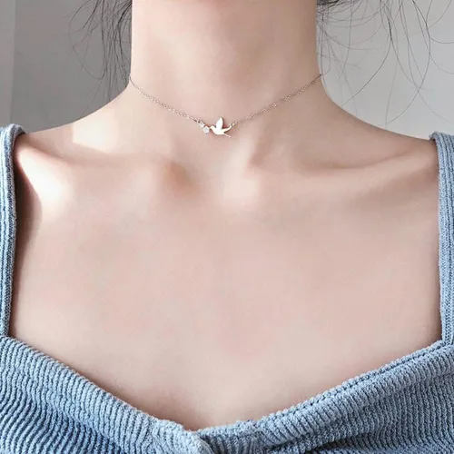 Vista 3 de Collar con dije de cristal de pájaro de paloma, de plata de ley para mujeres y niñas, collar de cadena con dije de golondrina de hammingbir