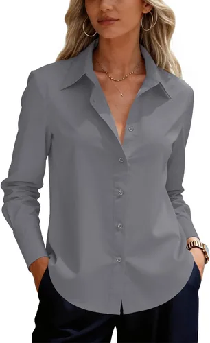 Vista 15 de siliteelon Camisas de vestir con botones para mujer, camisas de vestir de manga larga para mujer, camisas de trabajo de algodón de ajuste regular