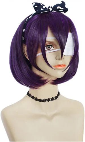 Vista 3 de Ikishima Midari - Peluca de cosplay de anime para Kakegurui, accesorios con máscara de ojos y diadema, peluca Coser