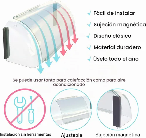 Vista 3 de Home Intuition Deflector de calor y aire magnético ajustable para rejillas de ventilación, pared lateral y techo