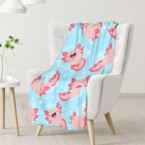 Vista 2 de Axolotl - Manta de regalo – 30 x 40 pulgadas, bonita manta de ajolote para mujeres y niñas, franela azul, suave, cálida y acogedora para sofá