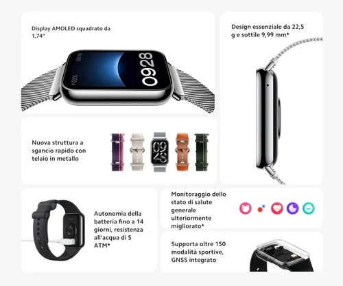Vista 2 de Xiaomi Smart Band 8 Pro Fitness Tracker, pantalla AMOLED de 1.74 pulgadas, batería de hasta 20 días, 5 ATM, seguimiento de SpO2, monitoreo del sueño