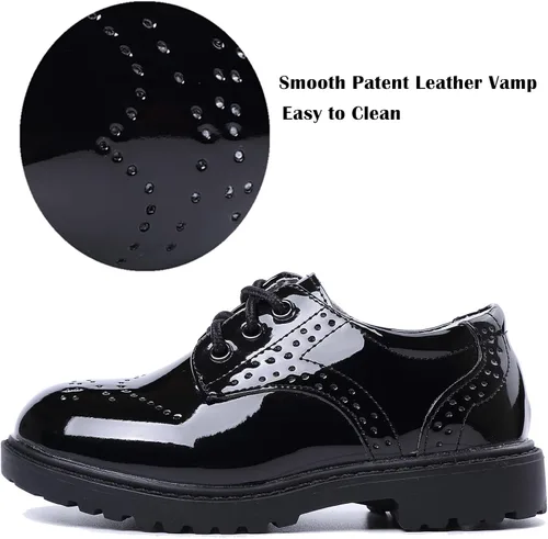 Vista 3 de DADAWEN Zapatos de uniforme escolar con cordones para niños y niñas, cómodos zapatos de vestir Oxford (bebéniño pequeñoniño grande)