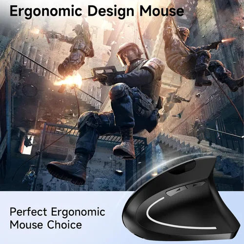 Vista 3 de Ratón inalámbrico vertical ergonómico, elegante, recargable, 2.4G, ratón óptico inalámbrico con receptor USB, 800/1200/1600 DPI, 5 botones
