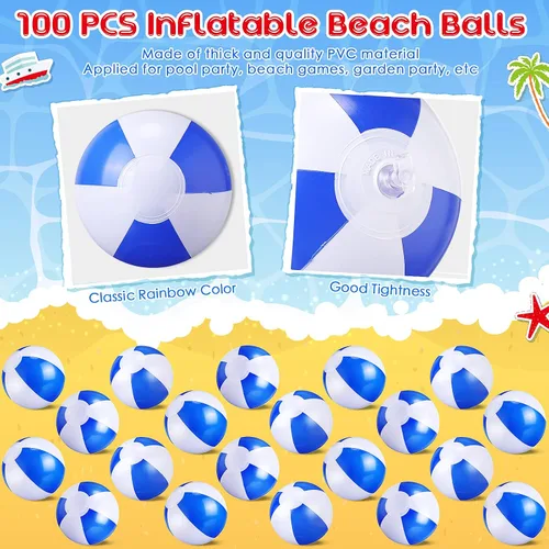 Vista 3 de Zhanmai Paquete de 100 pelotas inflables de playa de 5 pulgadas, pelota de playa de verano de 5 pulgadas, juguete para fiestas en la piscina