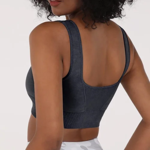 Vista 4 de ODODOS Sujetador deportivo sin costuras con cuello cuadrado para mujer, camiseta sin mangas acanalada, casual, espalda baja
