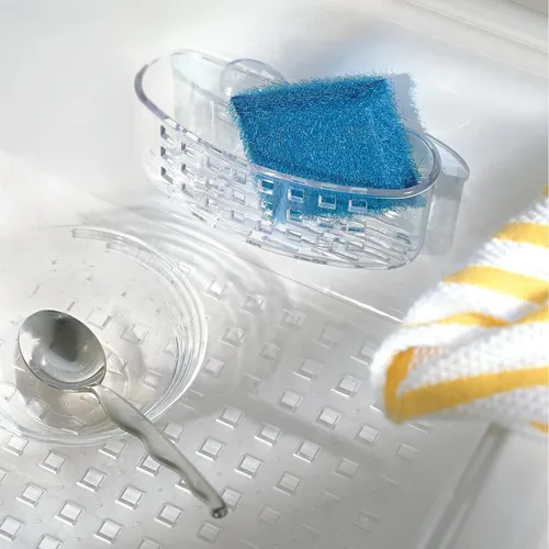 Vista 5 de iDesign Plastic Sponge Holder Suction Cups Ideal for Kitchen Sinks and Bathroom Organization, 6.5" x 2.5" x 2.5", Clear