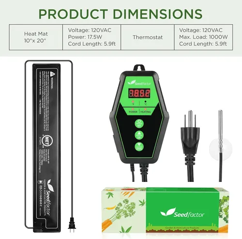 Vista 2 de Juego combinado de tapete térmico de plántulas y termostato digital con certificación MET de 3.5 x 21 pulgadas