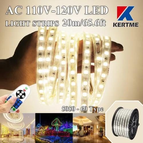 Vista 31 de Tira de luces LED 5050-60 tipo CA de 110-120 V, flexible, impermeable, regulable, multimodos de luz LED + control remoto de 23 teclas para Blanco