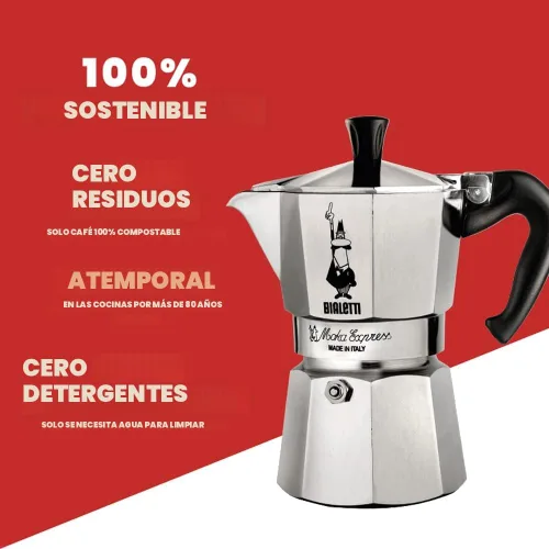 Vista 7 de Bialetti Moka Express Cafetera de espresso con filtro sobre mesada, Plateado