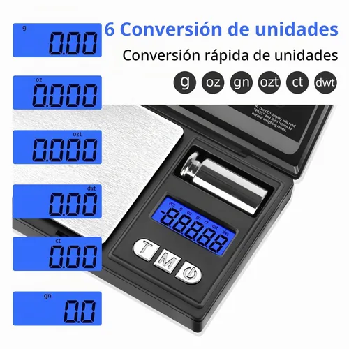 Vista 3 de THINKSCALE Mini báscula de bolsillo con 6 unidades, yardas, tara, báscula digital para joyas, medicinas, café, hierbas, peso cal incluido Negro
