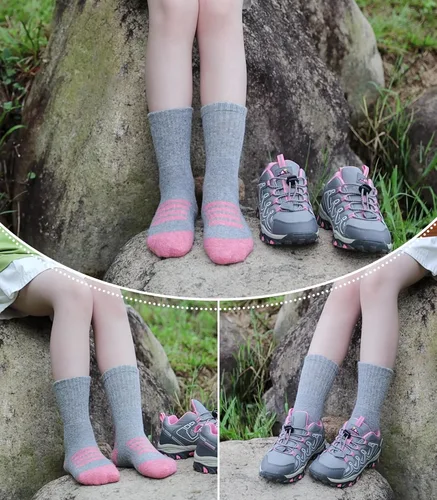 Vista 5 de LINEMIN Calcetines de senderismo de lana merino para niños y niñas, cálidos, gruesos, térmicos, acolchados, para invierno, 6 pares