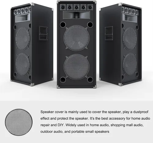 Vista 3 de Cubierta de rejilla de altavoz de malla negra, protector de parrilla de subwoofer [para audio doméstico DIY] - Marco de tono plateado de 6.5