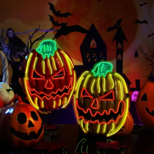 Vista 3 de 2 máscaras de calabaza de Halloween, máscara de miedo para Halloween, festival, cosplay, fiesta, decoración, disfraz