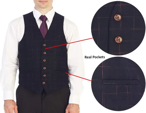 Vista 18 de Gioberti Chaleco de tweed formal de 6 botones para hombres