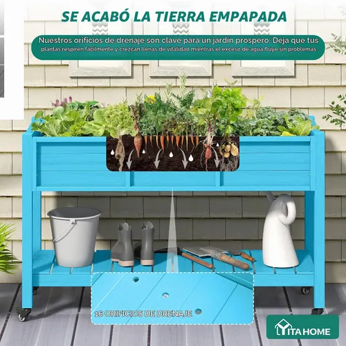 Vista 4 de YITAHOME Cama de jardín elevada de polietileno de alta densidad, 47 x 18 x 31 pulgadas, maceta elevada de madera de polietileno resistente a
