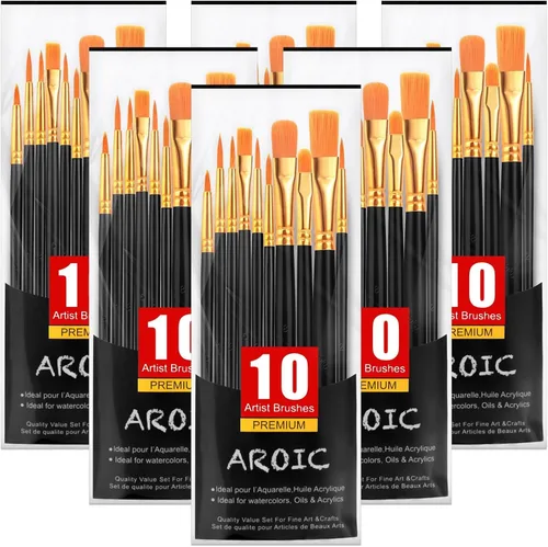 Vista 11 de AROIC Pinceles de Pintura Pequeños a Granel, 80 Piezas de Pinceles de Pintura de Cerdas de Nylon Negro para Niños con Punta Plana Redonda