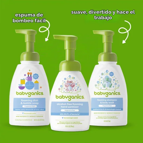Vista 4 de Babyganics Alcohol en gel sin alcohol espumado, sin fragancia, Botellas de 8.45 onzas líquidas, embalaje puede variar., 3, 3
