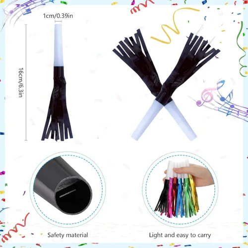 Vista 2 de 48 sopladores de fiesta, fabricantes de ruido de Nochevieja, fabricantes de ruido negro, para baby shower, cumpleaños de niños, fiesta de Año Nuevo