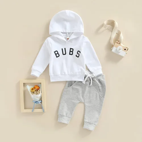 Vista 2 de Ropa de bebé niño 3 6 9 12 18 24M 3T Conjunto de pantalones con capucha patchwork sudadera con capucha pantalones de rayas traje de otoño invierno