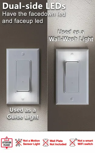 Vista 3 de SOZULAMP Interruptor de luz de 3 vías con luz nocturna, fácil de instalar, no requiere neutral, interruptor iluminado de tres vías con sensor