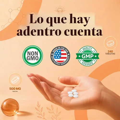 Vista 6 de Vitamatic Niacina (vitamina B3) 500 mg, 240 tabletas - Sin OMG y sin gluten