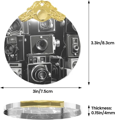 Vista 5 de Crystal Christmas Tree Ornaments Retro Cool Camera Collection Hanging Decoration with Gold Rope Christmas Round Glass Pendant Decor Xmas Tree