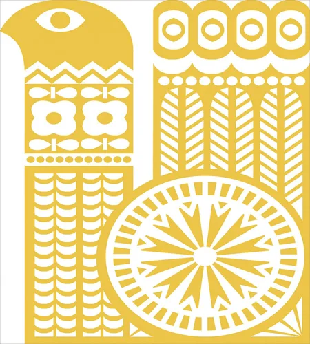 Vista 3 de Ambesonne Juego de funda de edredón amarillo y blanco, diseño floral de pájaro abstracto en estilo folclórico escandinavo, juego de ropa de cama