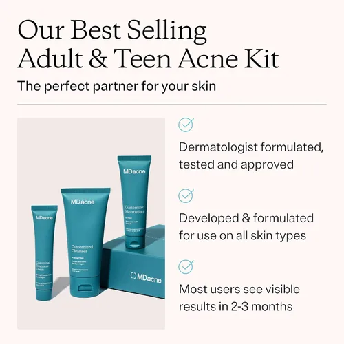 Vista 2 de MDacne Kit de Tratamiento Facial para Acné en 3 Pasos, Crema de Peróxido de Benzoilo 2.5%, Limpiador de Ácido Salicílico, Hidratante de Niacinamida