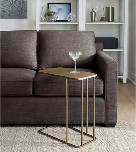 Vista 4 de Mesa de Centro - Mesa auxiliar pequeña en forma de C, delgada y estrecha, mesa auxiliar moderna de metal y aperitivos para espacios pequeños, sofá